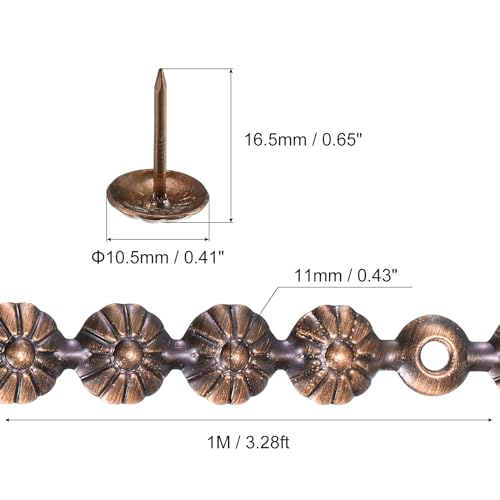 uxcell 5Pcs Upholstery Tacks Strips, 1Meter Flower Decorative Nail Trims for Sofa Headboard Chair Furniture with Upholstery Nails (11mm Copper) by uxcell - Image 2