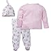 Gerber Baby Girl 3 Piece Side Snap Mitten Cuff Shirt, Footed Pant & Cap, Elephant, 0-3 Months