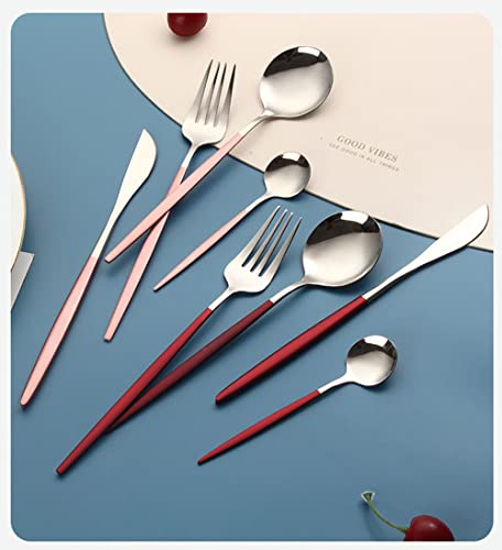 Image of Stainless Steel Flatware Set - Mirror Polished Cutlery for Dinner, Kitchen Utensil with Fork, Spoon, Knife Silverware Tableware Lunch Box(Pink-Blue, Set of 4)
