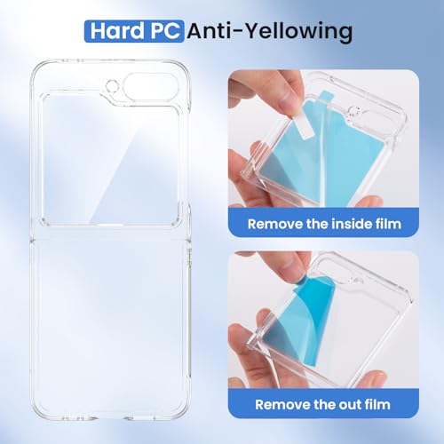 Image of Ruky for Z Flip 5 Clear Case, Anti-Yellowing, Full Body Cover Hard PC Ultra-Thin Anti-Scratches Shockproof, Support Wireless Charging Protective Phone Cover for Samsung Galaxy Z Flip 5, Transparent