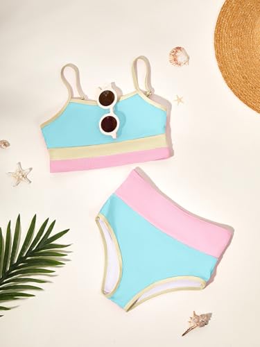 Haloumoning Girls Swimsuits Bikini Set Adjustable Straps Two Piece Color Block Girls' Swimwear with Chest Pad 5-14 Years4