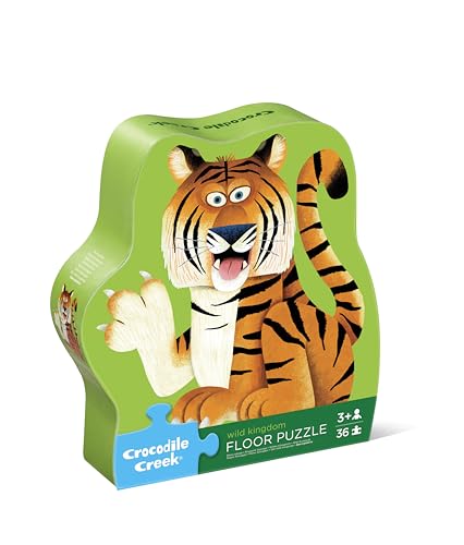 Crocodile Creek Jigsaw Puzzle, 36 Piece for Kids 3 Years and Up, Heavy-Duty Shaped Box for Storage, Finished Puzzle Size 18 x 24 inches, Wild Kingdom