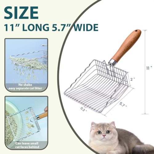 Image of Cat Litter Scoop, Stainless Steel Kitty Metal Scooper with Hook and Hole
