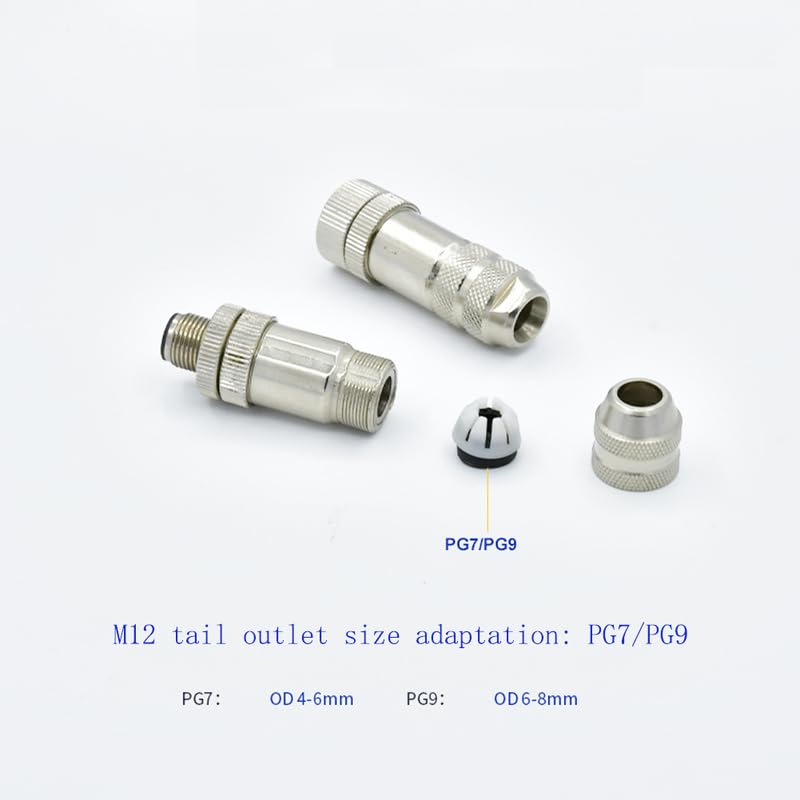 5Pcs M12 5 pin Male Connector, B Code Straight Type Adapter for PG7/PG9 Cable IP67 Waterproof Shielding Metal Shell Sensor Field Assembly Circular Connector for Electric Bicycles 60V 4A AC/DC（5pcs）