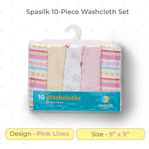 Spasilk Washcloths, Pink Stripes, 10 Count