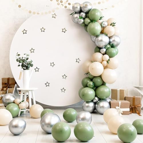 Image of KBZVNAF Sage Green Latex Party Balloons 50 Pack 12 inch | Olive Green Helium Matte Balloons for Birthday Wedding Baby Shower Jungle Safari Theme Party Decorations