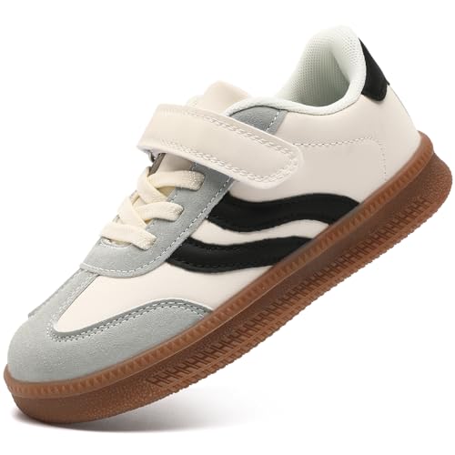 YOSFDC Kid Shoes Boys & Girls Fashion Sneakers Girls Tennis Shoes Light Boys Casual Shoes Slip on Kids Sneakers Faux Leather Comfort Gym Athletic Shoes for Beige 13 Size