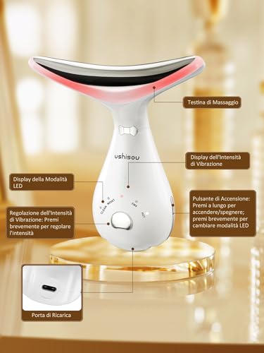 Massaggiatore Viso Elettrico Antirughe Lifting: Face Massager Con 4 Led - 45°C Massaggio Viso Ems - Dispositivo Di Bellezza Con 3 Intensità Di Vibrazione Gua Sha Per Massaggio Rassodante Viso E Collo - 5