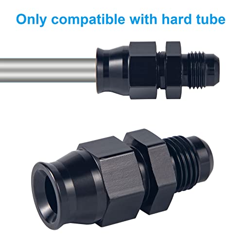 Breezliy 6An Male Flare To 3/8" Fuel Hardline Tube Fitting Adapter Straight Connector Aluminum Alloy Black Anodized 2Pcs #TOP3