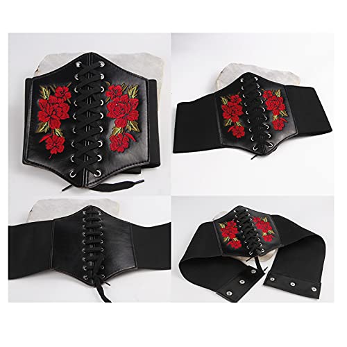 Women's Lace-Up Corset Elastic Waist Belt, Rose Embroidery Lace Vintage Corset Belt Tied Wide Cinch Belt Suitable For Women With 24.8-29.5In Waist #TOP5