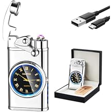 GADATOP Electric Lighter Rechargeable USB Lighter Flameless Windproof Lighters Personalized Creative Rocker Double Arc Plasma Lighters with Luminous Dial LED for Men and Women Gifts Silver Ice