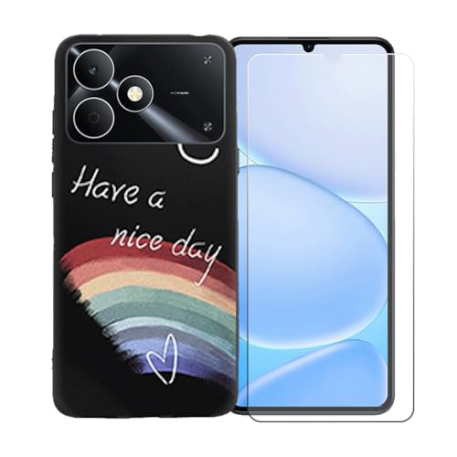 LCEHTOGYE �K�p Realme Note 80 4G +�����K���X�X�N���[���v���e�N�^�[�p�P�[�X�A�K�p Realme Note 80 4G (6,74")�ƌ݊����̂���u���b�N�\�t�gTPU�V���R���Q���P�[�X�ی�J�o�[ LLM44