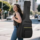FREEAMG Torba na gitarę akustyczną, torba na gitarę 10 mm, z wyściółką o grubości 10 mm i wieloma kieszeniami, wodoodporne etui na gitarę do gitary akustycznej klasycznej i elektrycznej, Czarny
