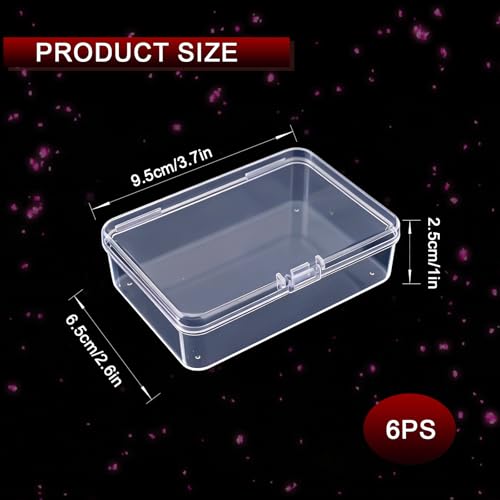 Image of 6 Pcs Clear Plastic Storage Containers Box, Small Rectangle Organizer with Hinged Lid, Small Plastic Case for Collecting Business Cards, Accessories, Crafts, Beads, Jewelry, Screws