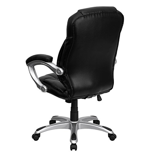 Flash Furniture High Back Black Leathersoft Contemporary Executive Swivel Ergonomic Office Chair With Silver Nylon Base And Arms #TOP2