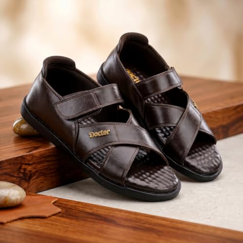 Image of DOCTOR EXTRA SOFT Orthopedic Diabetic Comfortable Dr Sole Footwear Daily Use Casual Wear Stylish Black Cushioned Adjustable Strap Sandals for Men's-Gents & Boy's L-12