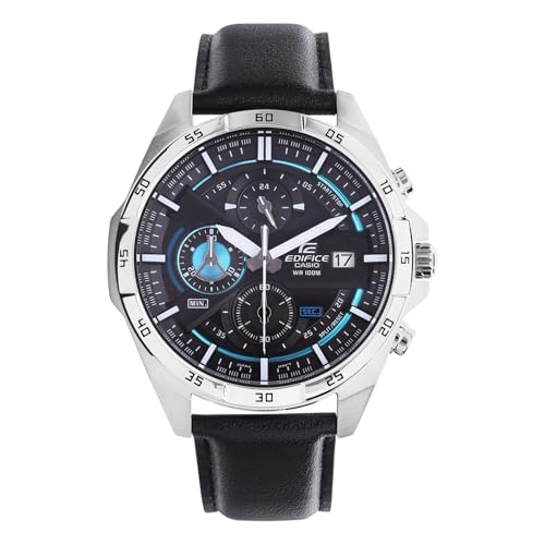 Casio Edifice Herren Massives Edelstahlgehäuse und Lederarmband Uhrenarmband EFR-556L-1AVUEF, Blau-schwarz