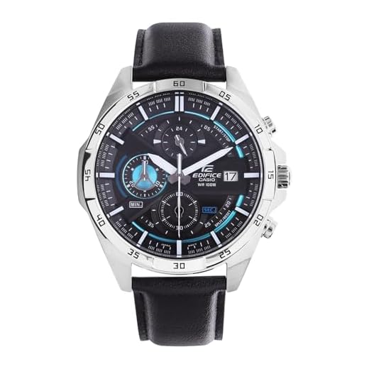 Casio Edifice Herren Massives Edelstahlgehäuse und Lederarmband Uhrenarmband EFR-556L-1AVUEF, Blau-schwarz