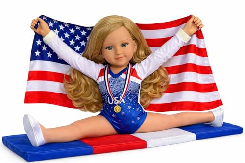 18 Inch Doll Gymnastics Outfit, American Flag, Wrist Guards, Shoes & Mat &ndash; Fits Kennedy and Friends&reg; &ndash; USA Leotard Patriotic Doll Clothes & Accessories
