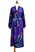 NOVICA Purple Women's Batik Long Robe, 'Turquoise Ocean' (One Size Fits Most)