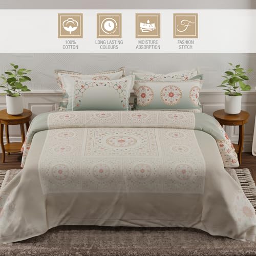 Image of BOUTIQUE LIVING Platinum Pulse 100% Cotton 800 TC Grey Digital Meenakari Print King Bedsheet with 4 Pillow Covers