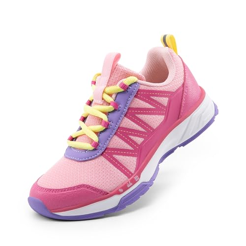 DREAM PAIRS Boys Girls Shoes Kids DuraPlay Tennis Footwear Non Slip Athletic Running Walking Lightweight Lace Up Sneakers for Little/Big Kid 11 Little Kid Pink/Hot Pink