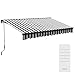 Outsunny Gelenkarmmarkise elektrisch Balkonmarkise 350 x 250 cm Sonnenschutz mit UV-Schutz, Handkurbel, verstellbare Kassettenmarkise mit Fernbedienung, Grau+Weiß