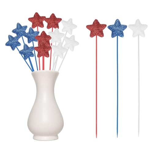 MECCANIXITY 12 Pcs 4th of July Glitter Star Picks 8" Puffy Foam Floral Sparkly Sticks for American Independence Day Memorial Day Party Crafts Supplies Patriotic Decor (Red/Navy Blue/White) by MECCANIXITY - Used condition - US$7.87