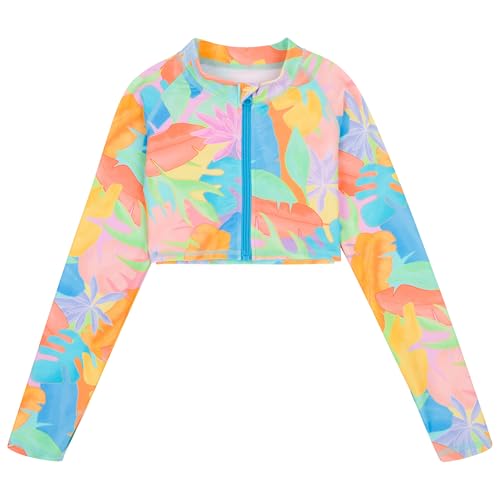 Image of SwimZip Girls' Long Sleeve Zipper Crop Top Rash Guard UPF 50+ Sun Protection