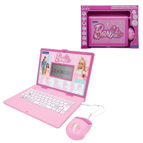 Lexibook, Barbie JC601BBi3LXB - Ordenador portátil Educativo bilingüe, inglés y alemán, 164 Actividades, matemáticas, Juegos lógicos, Modo música, Pantalla LCD Grande, diseño de Barbie Rosa