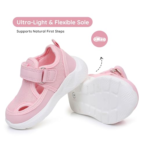 Image of Blikcon Infant & Toddler Boys and Girls Closed-Toe Sandals - Breathable Mesh First Walker Shoes with Adjustable Strap, Lightweight Non-Slip Summer Shoes for 6-24 Months
