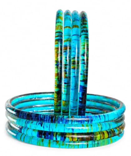 Image of NMII Premium Glass Bangle Set for Women | Multicolor Designer Kangan | Fancy Kanch ki Chudiya | 3D Transparent Chudi Set | Wedding & Festive Occasions Bangles