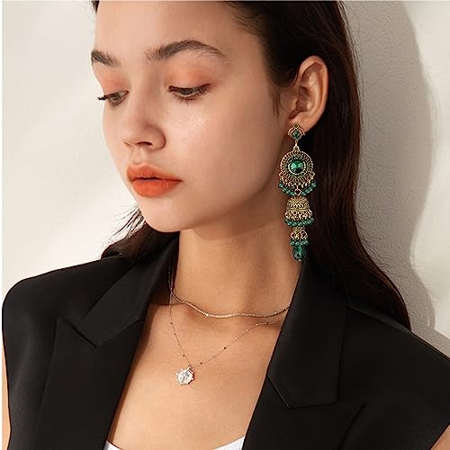 Vintage Jhumka Jhumki Tassel Drop Dangle Earrings Indian Ethnic Beaded Bell Statement Antique Traditional Earring for Women Crystal Wedding Party Festival Bohemian Bollywood Jewelry Gift2