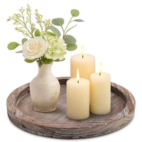 Round Decorative Wood Trays for Coffee Table Counter Farmhouse Kitchen