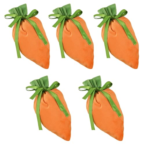 MUNSKT Bolsas de zanahoria de terciopelo de Pascua, decoraciones de Pascua, 5 bolsas de Pascua, bolsas de golosinas, bolsas de regalo de caramelos, regalos de fiesta de cumpleaños, suministros de