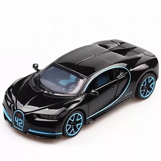 Image of 1:32 Scale Bugatti Chiron Die-Cast Metal Car with Sport car Openable Doors Light and Sound,Pull Back Function Indoor Outdoor Toy for Kids. (Black)
