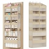 SONGMICS Organizador de Puerta, 9 Compartimentos, Colgador Plegable, Ganchos Metálicos, Frontal Transparente, Bolsillos Laterales, Beige Arena RDH009LF01