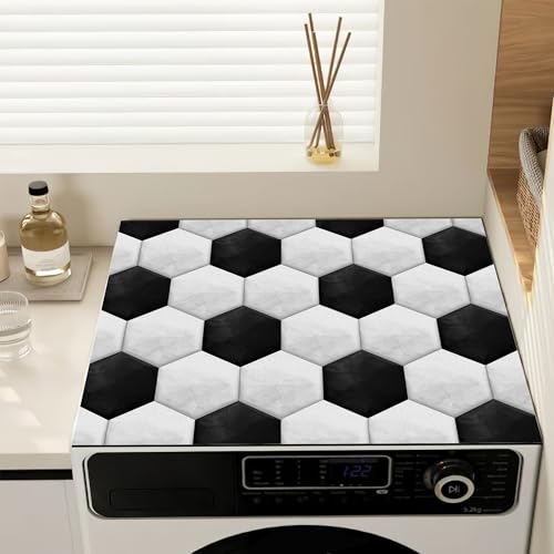 Hexagon Football Washer and Dryer Covers for the Top, Non Slip Washing Machine Cover, Dust-Proof Topper Protector Mat Pad for Laundry Kitchen, 23.6" x 19.7"