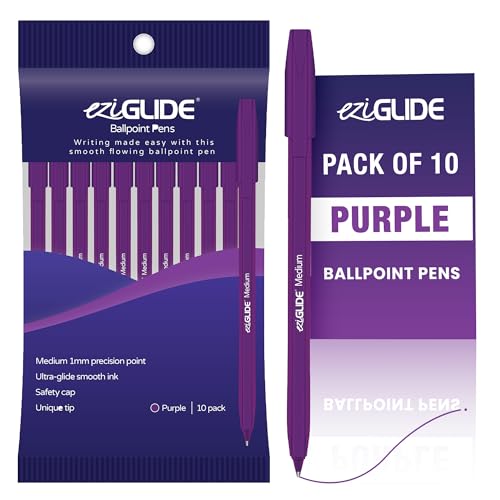 Eziglide 10-Pack Ballpoint Purple Pen Set - Medium Point 1.0mm Easy Grip