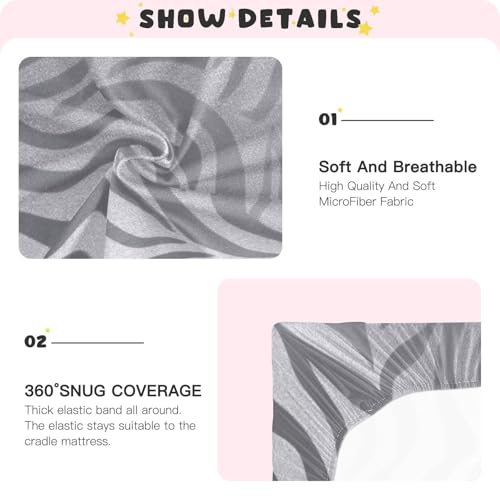 Image of Crib Sheet Breathable Soft Crib Mattress Sheet for Baby Toddler Boys Girls Fitted Crib Sheet Fit Standard Crib Mattress 52 x 28 Inch Light Silvery Zebra Print