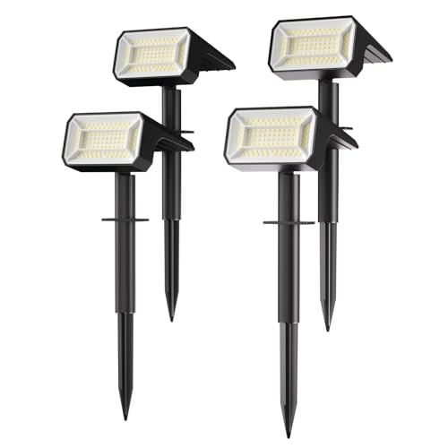 Fabrito 4 Pack Solar Spot Lights Outdoor Waterproof IP67, [108 LEDs, 4 Modes] Dusk to Dawn Spotlights for All Night, 2-in-1 Solar Landscape Lights for Garden, Yard, Tree, Pool, Cool White