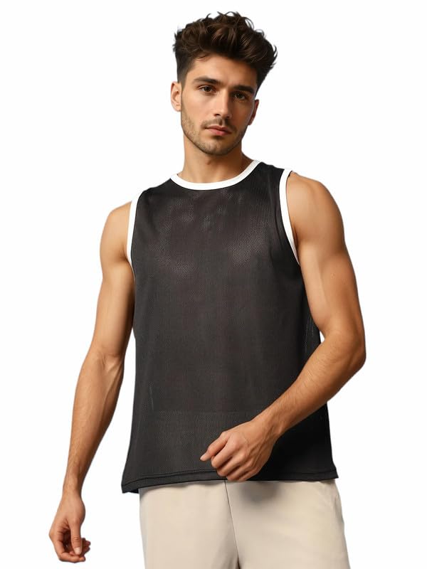 Image of CHKOKKO Men Polyester Solid Gym Regular Fit Tank Tops Sleeveless Sports Vest