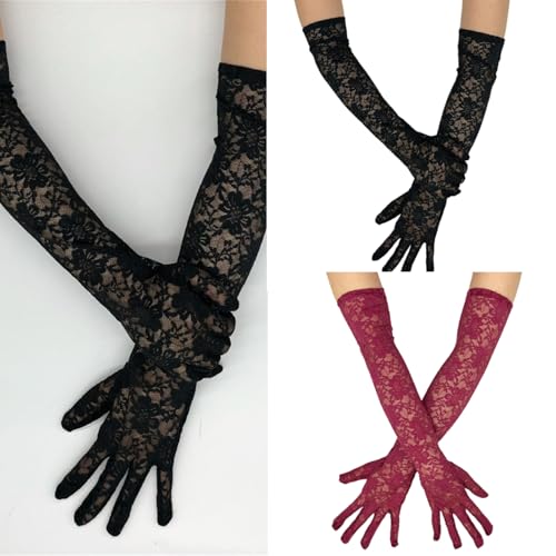 2pcs Stylish Long Arm Gloves Breathable Lace Gloves Stretchy Polyester Gloves for Fashion Occasion2