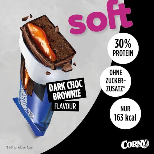 Protein Riegel | Corny | Soft Protein Dark Chocolate Brownie Flavor | 30% Protein | Eiweißriegel ohne Zuckerzusatz | Einzelriegel 45g