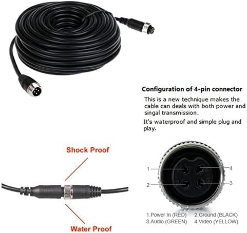 HUACANG 10M 33ft 4 Pin Aviation Extention Cable Waterproof for 4Pin Monitor Truck Van Trailer CCD Reversing Rear View Camera