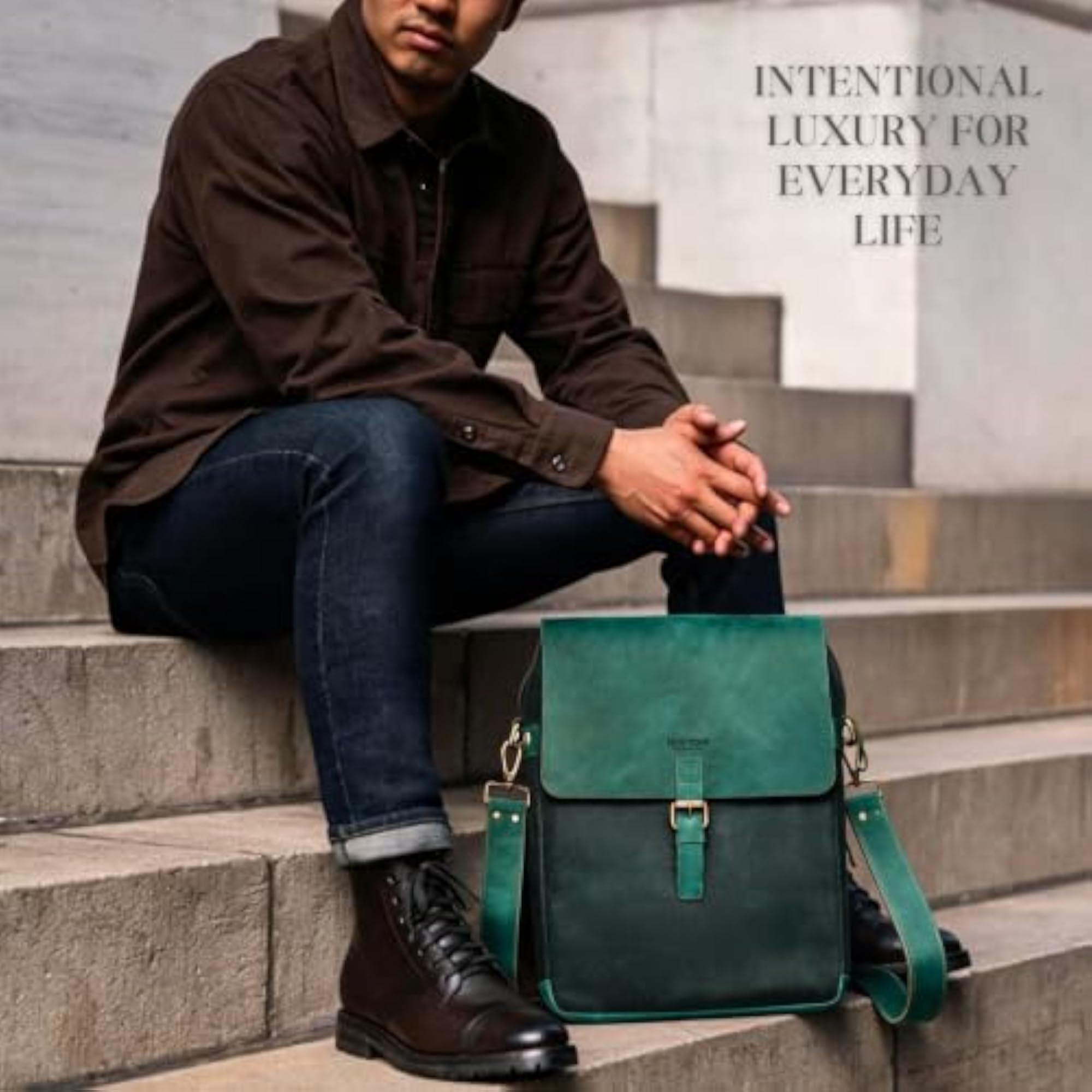 Premium Leather & Waxed Canvas Messenger Bag, RFID-Secure