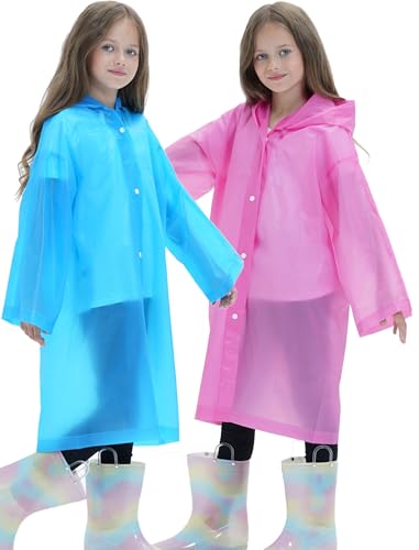 Borogo - Borogo Kids Reusable Rain Ponchos with Hoods & Sleeves - 2 Pack Raincoats for Boys & Girls (Pink & Blue) - Best Deal on Amazon