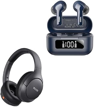 TOZO HT3 Hybrid Noise Cancelling Headphones, 90H Playtime Spatial Audio AI Chat with 5 Mics,NC3 Hybrid Active Noise Cancelling Wireless Earbuds with 6 Mics AI Clear Call Ear Buds