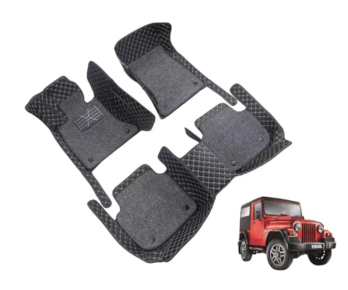 Image of Auto Hub 7D Car Floor Mats Compatible with Mahindra Thar, Leatherette, 100% Waterproof & Washable, Thar Car 7D Floor Mat, Black
