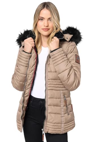 Navahoo warme Damen Winter Jacke Steppjacke mit Teddyfell B900 [B900-Umay-Pri.-Taupe-Gr.S]